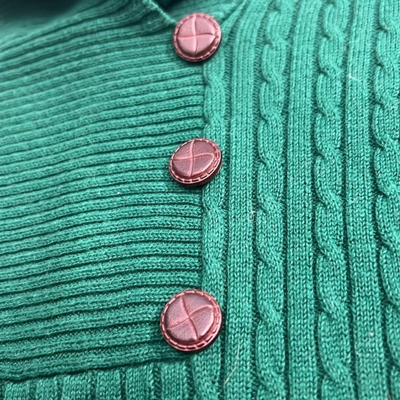 Jeanne Pierre green cable knit cotton v-neck long sleeves sweater medium - Picture 4 of 6